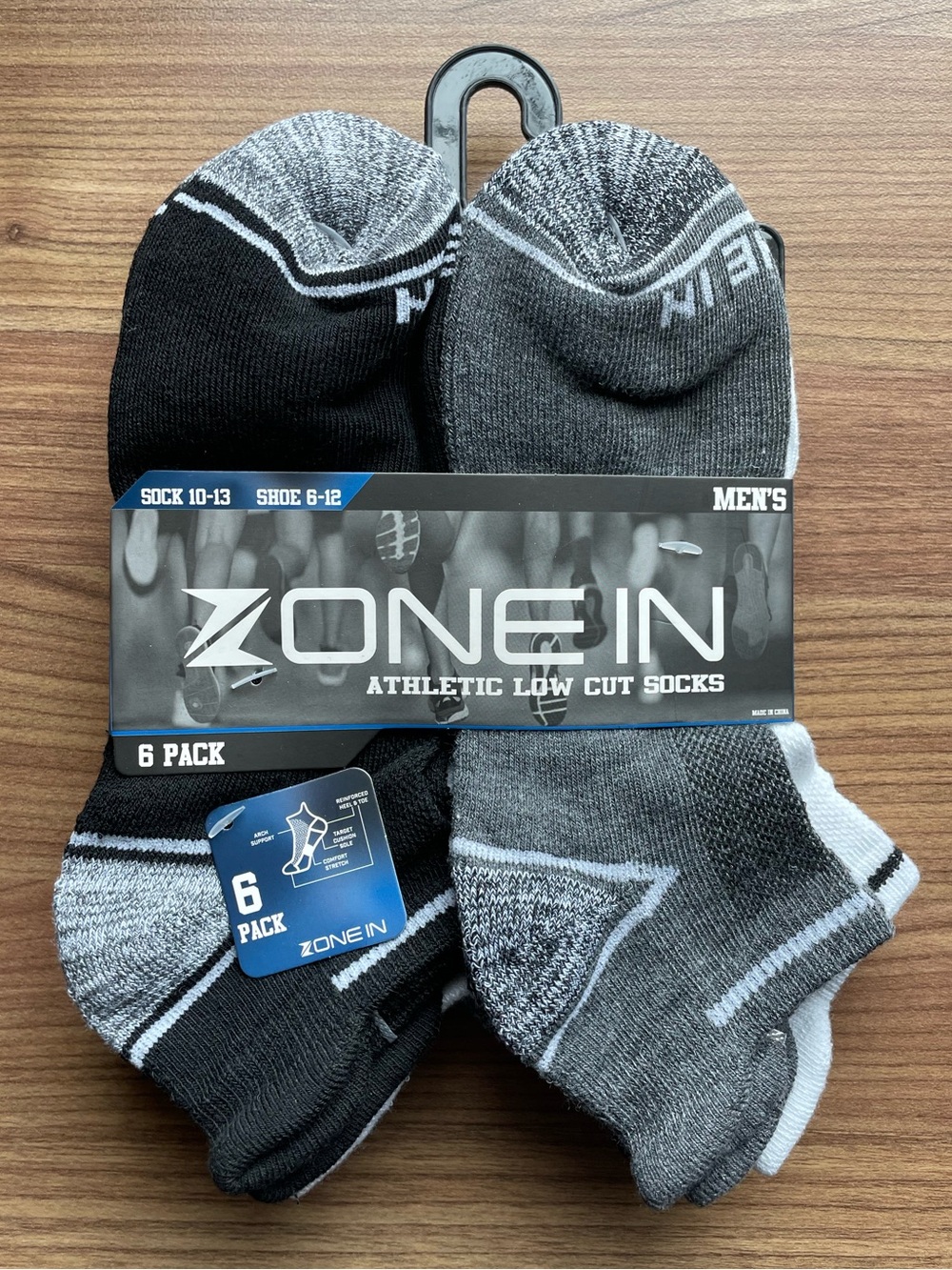 Men's Athletic Low Cut Socks - Black & Gray (6 Pack) Shoe Size 6-12